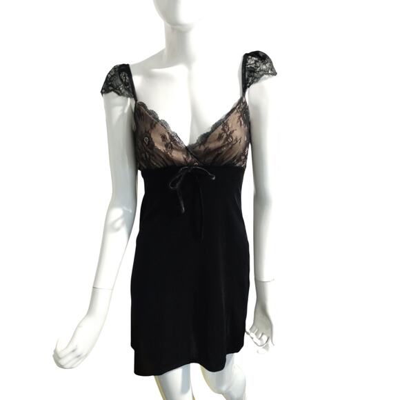 Y2K Womens size S Velvet Lace Whimsigoth Witchy Fairygoth Babydoll Empire Dress - Picture 1 of 12